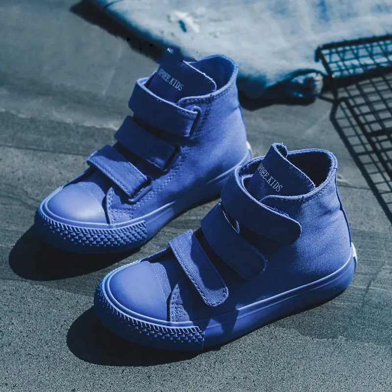 Children School Casual Sneakers Slip On Canvas Kids Shoes High-Top Candy Color Trendy Kids Canvas Shoes