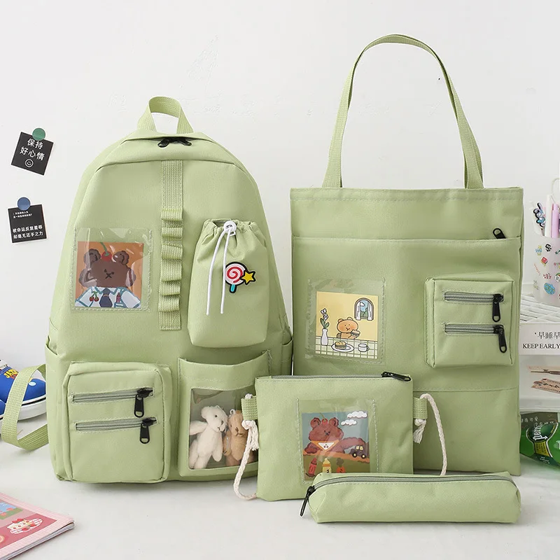 4pcs 2021 new Korean fashion casual fresh art outdoor travel college large-capacity Canvas school backpack
