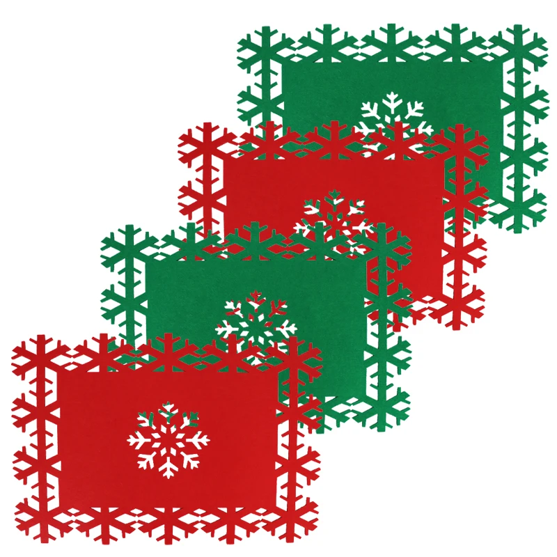 Christmas Snowflake Placemats  Snow Flake Table Mats Reusable Felt Place Mat for Xmas Dining Table Decoration