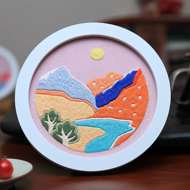 Scenic Serenity DIY Embroidery Landscape Kit Ideal for Handmade Living Room Decor