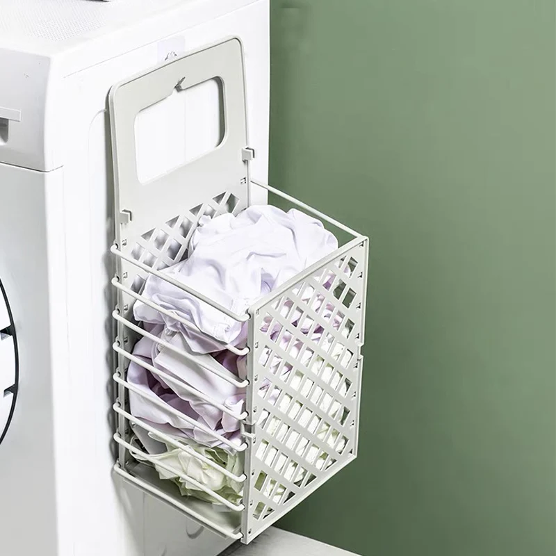 Wall-mounted Foldable Dirty Clothes Storage Container Hamper Plastic Collapsible Laundry Baskets