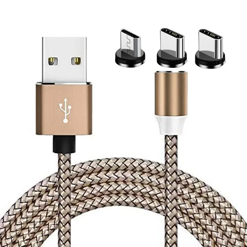 Hengye 1M 3FT 2A 3A 5A Magnetic 3 in 1 Nylon Braided Cord Metal Charger Data Sync Charging Usb Type C Cable 3.0