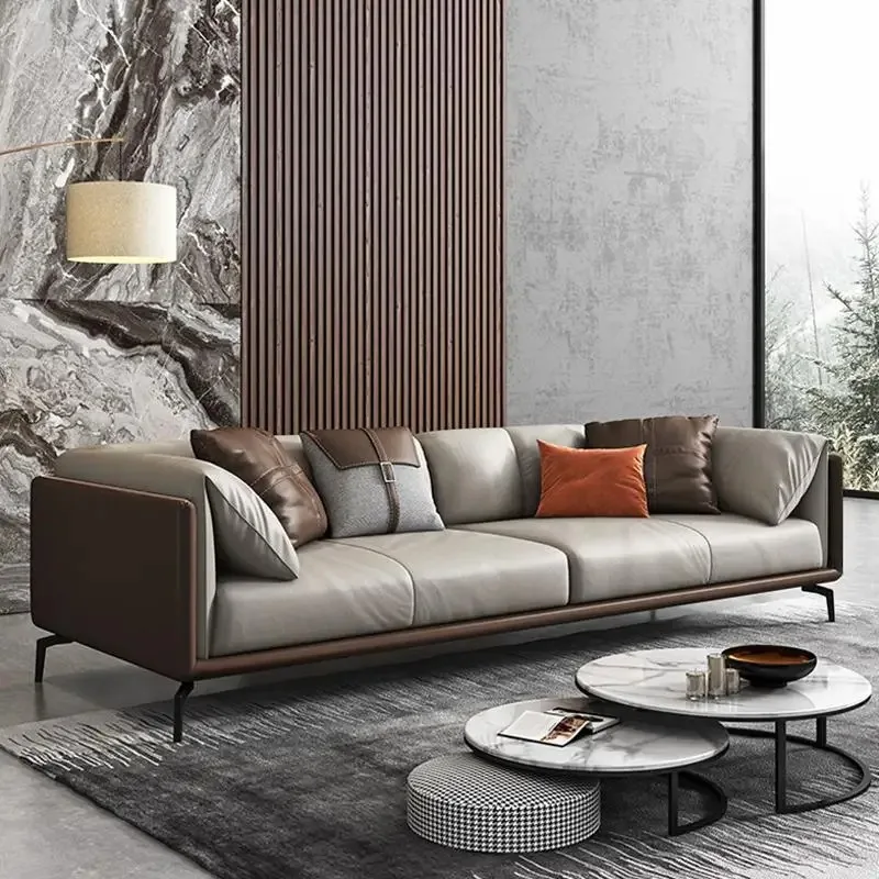 Italian Nappa Leather Living Room Sofa Minimalist Style Modern Soft Sofa Living Room Furniture