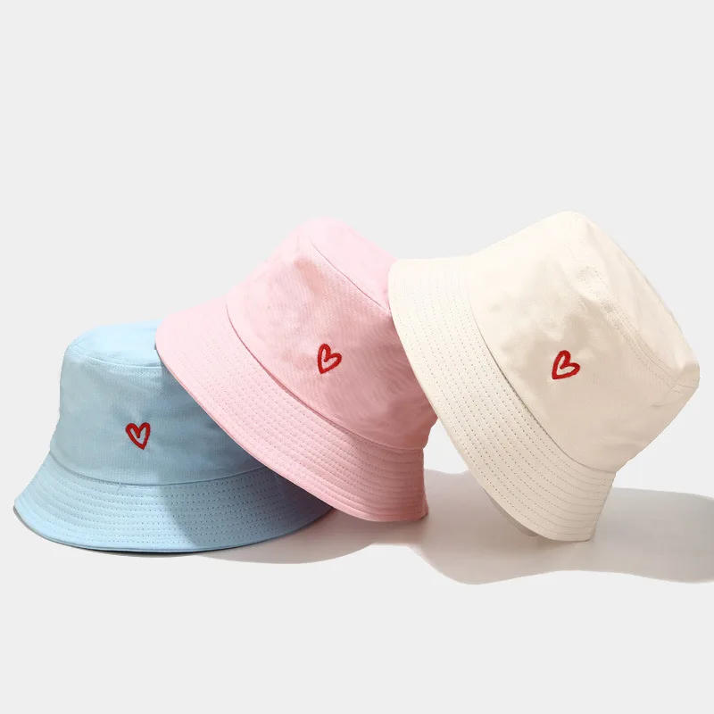 Casual Custom Love Embroidery Gorras Wholesale Instock Bucket Cap Low MOQ Outdoor Sun Protection Windproof  Cotton Fisherman Hat