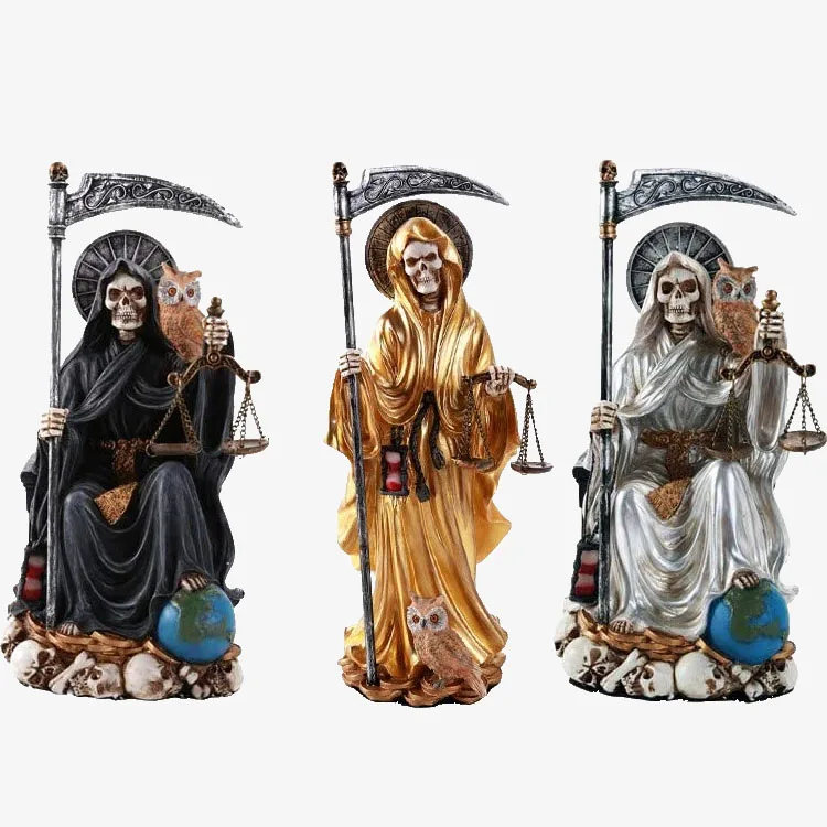 custom resin home decoration Santa Muerte Saint of Holy Death Seated Religious Statue with Scythe