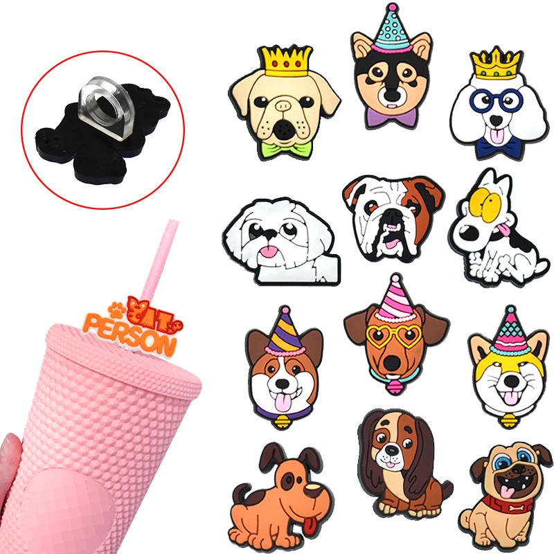 New Wholesale Dog Pug Festival Bar Accessories Straw Toppers For Tumbers Wholesale Cute Animal Straw Cover Topper