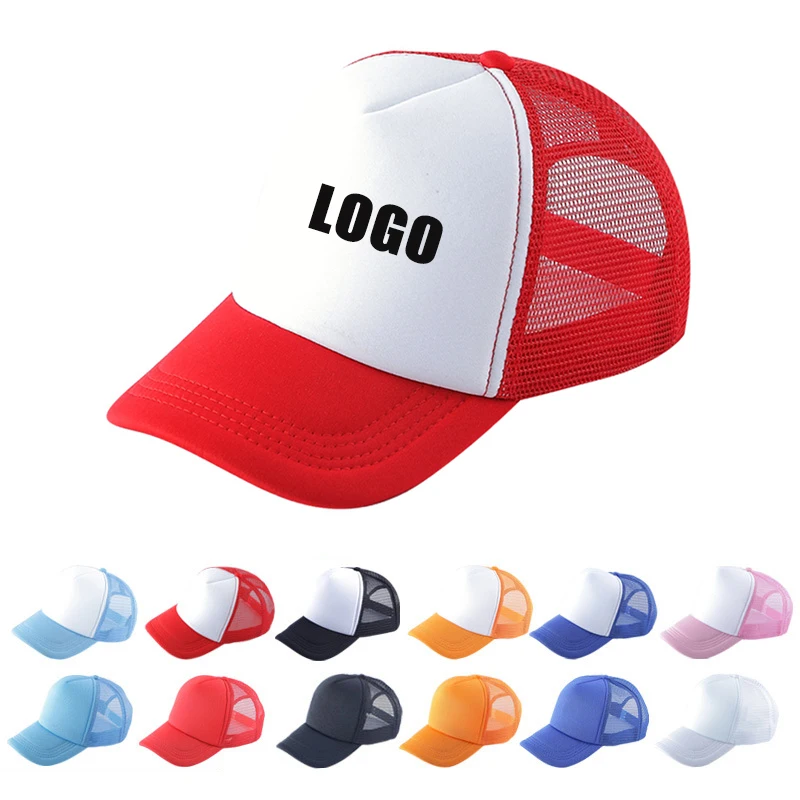 Custom logo trucker hat mesh plain foam trucker cap and hat blank summer designer 5 panel hats with custom logo sports caps