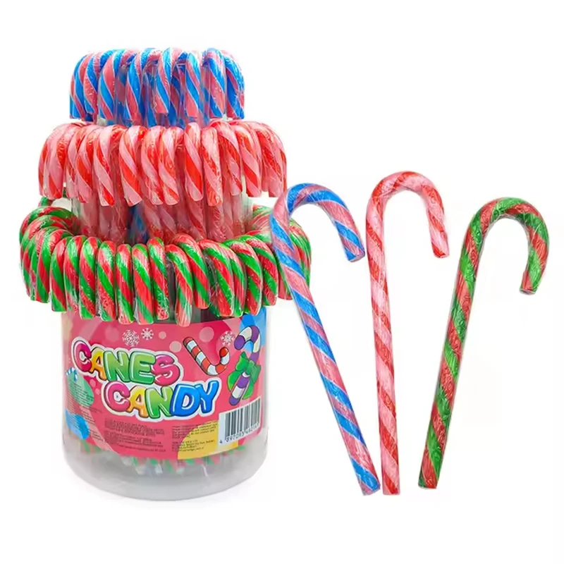 Wholesale Custom Colorful Fruity Christmas Candy Cane Stick Lollipop Hard Candy Sweets