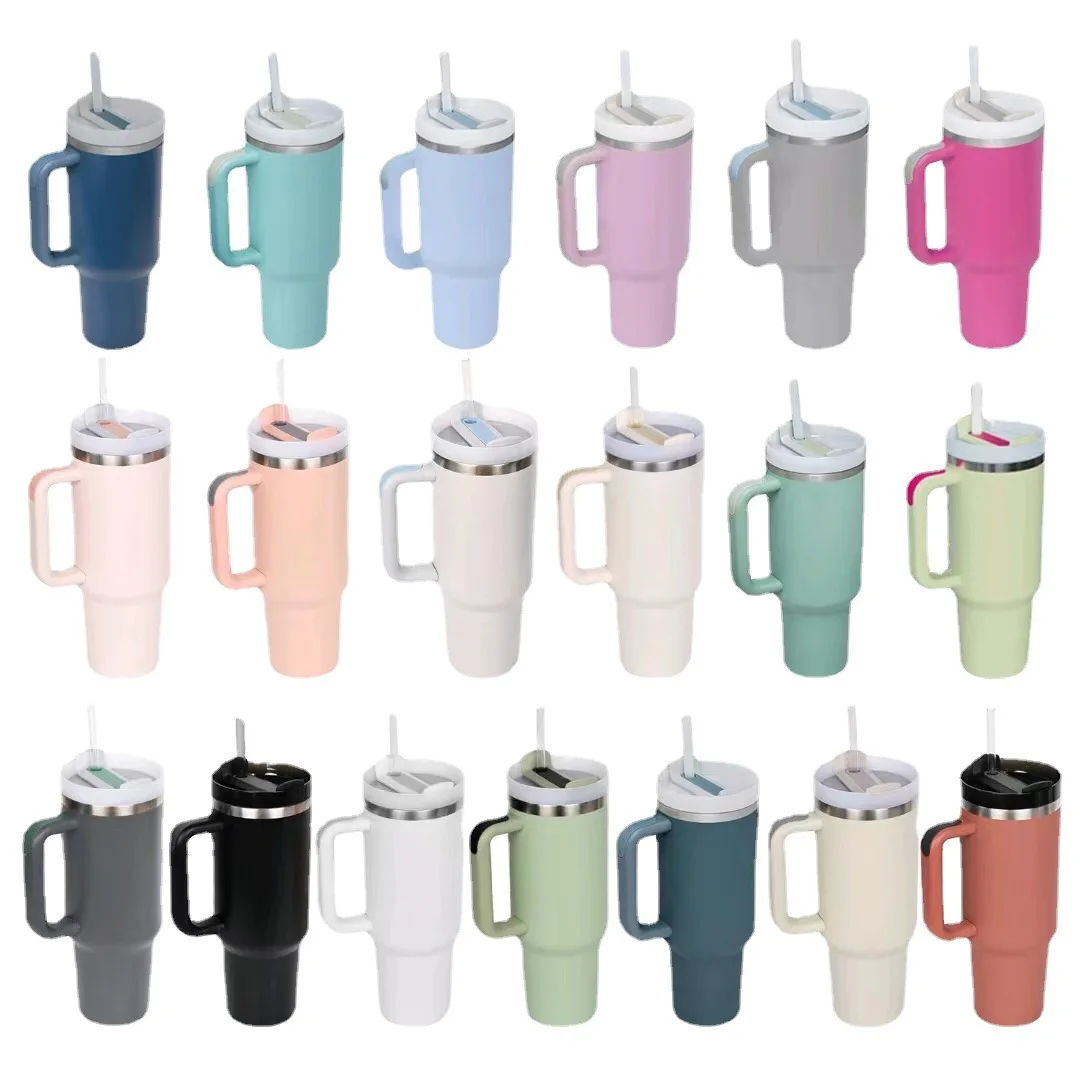 2024 Hot Selling New 40 Oz Car Ice Cup Fashionable Stainless Steel Engraved Glass Cup With Handle Spout Cover Customized Car Cup