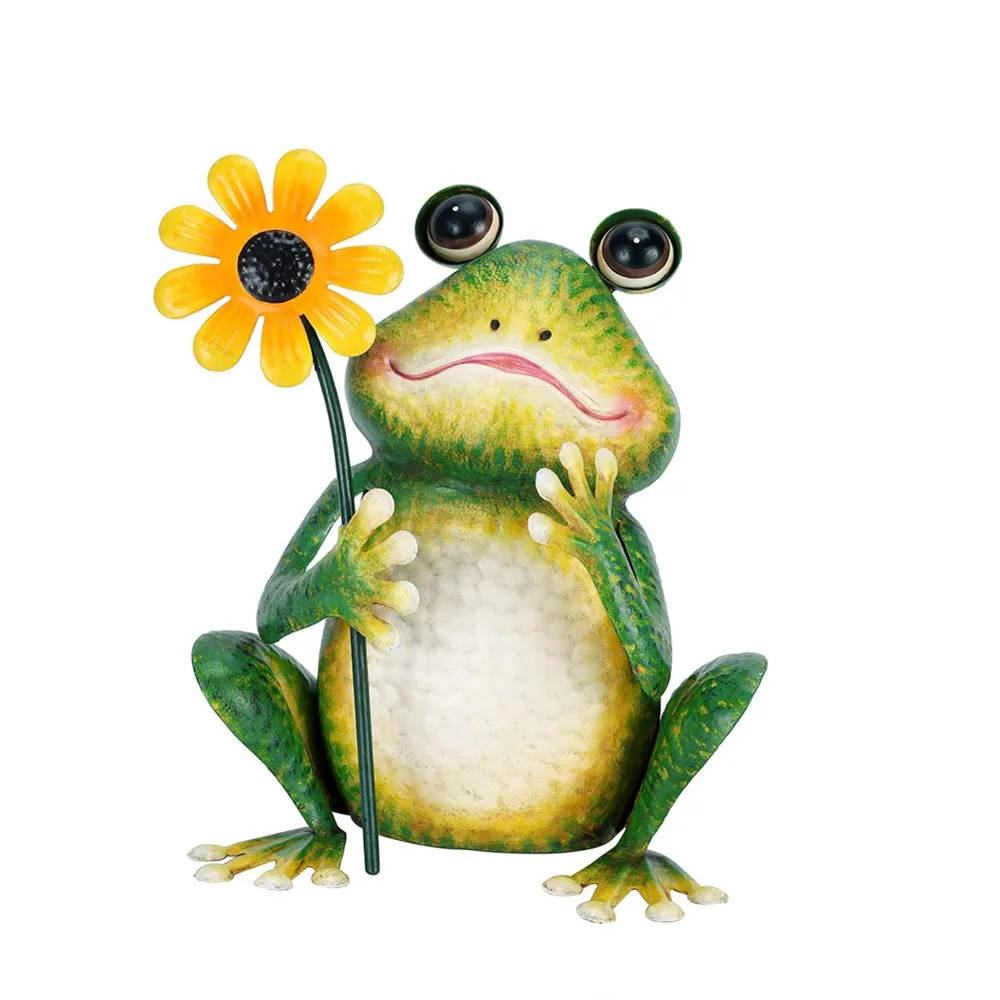 Oniya Frog Statue with Sunflower Sculpture Outdoor Decor Garden Metal Yard Art for Yard,Patio