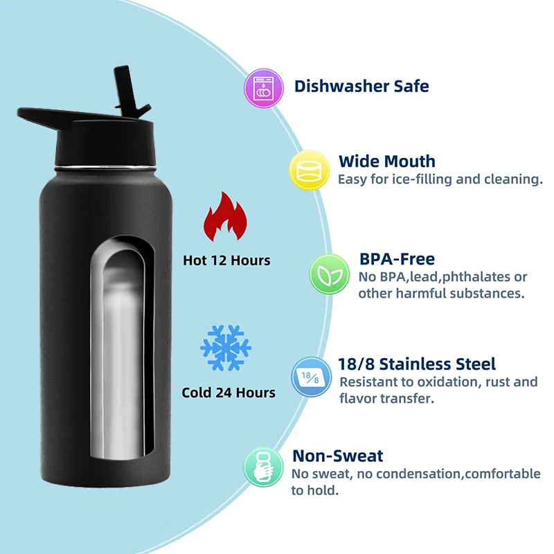 Custom Wide Mouth Kids Adults Sports Thermos Vacuum Flask Stainless Steel Insulated Water Bottle with Straw Lid