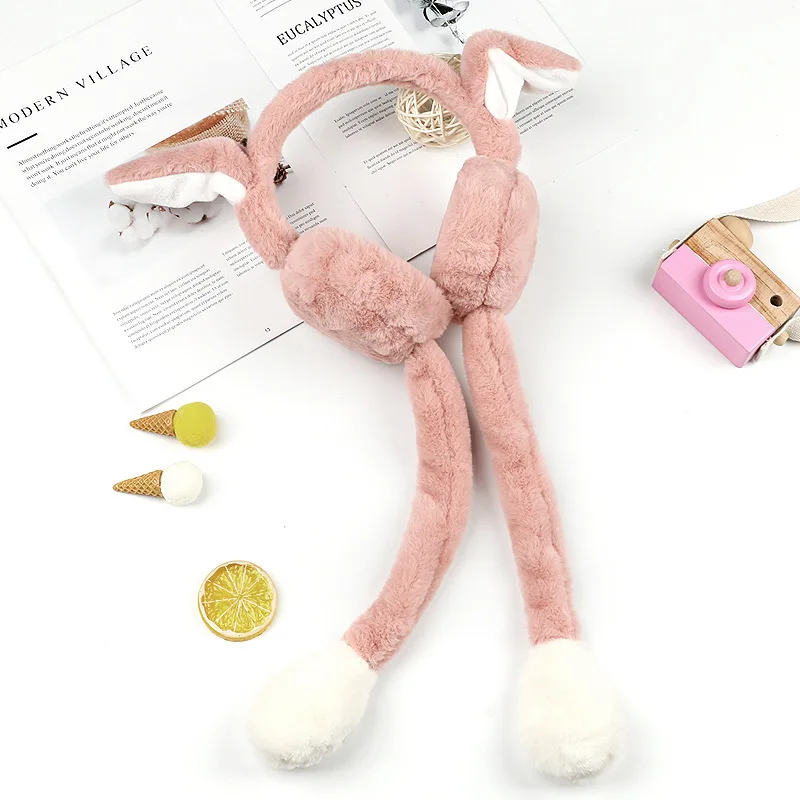 Женские теплые зимние наушники Tik Tok, уличные длинные плюшевые наушники в виде кролика
