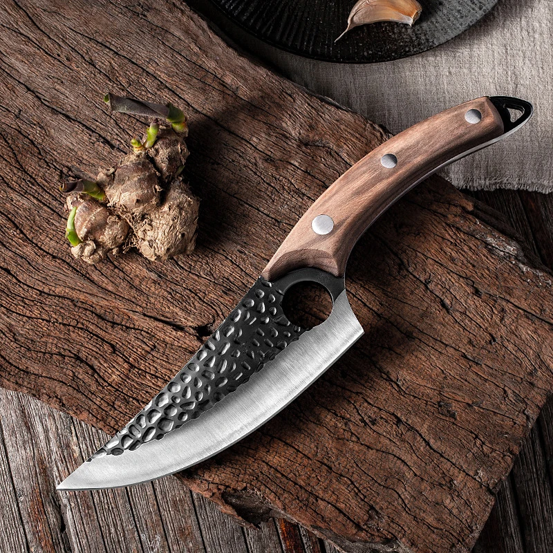 Handmade Forged Steel Full Tang Solid Wooden Handle Chef Cooking Cutting   Kitchen Slaughter Knife