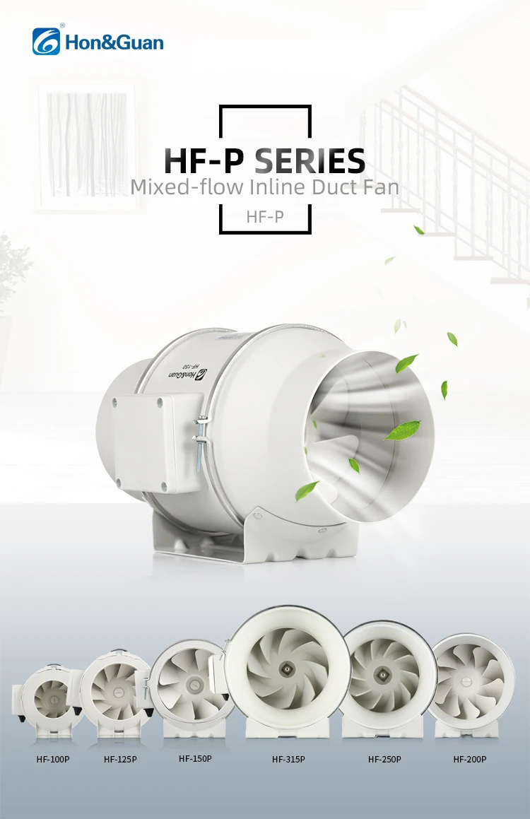High Air Volume Suction Plastic Mixed Flow Duct  Extractor Fan 230V Wall Fan 4 Inch Plastic  4~12 Inch Hon&guan fan