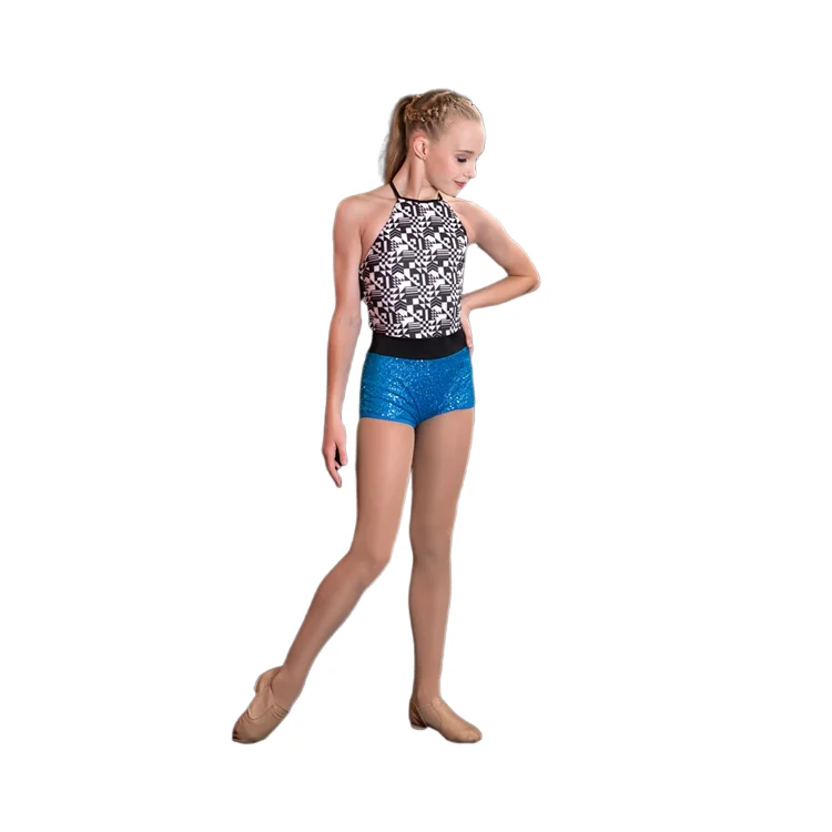 Summer Hot sale Yellow sequin with Black White printing  high quality dance performance dress