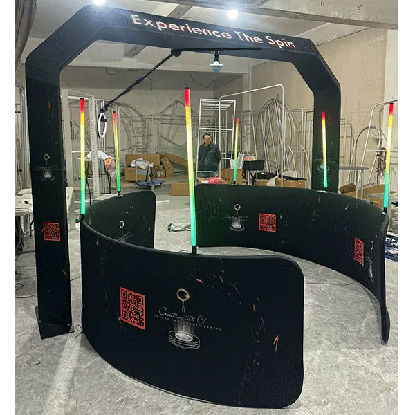 Wedding Supplies Overhead 360 Rotating Photo Booth Rgb Led Ring Lights Sky Top Spinner Portable 115Cm 360 Photo Booth