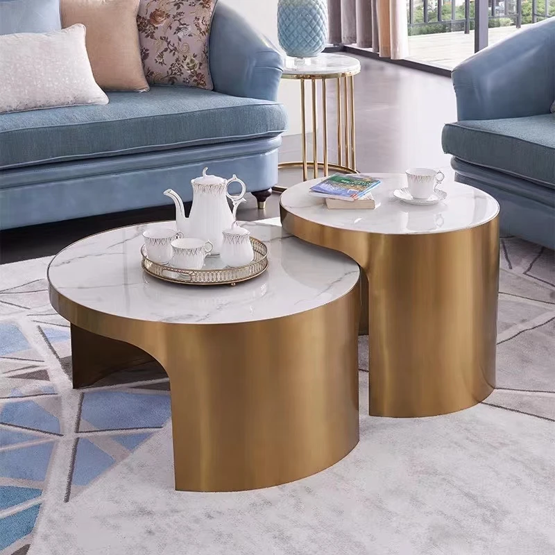 Luxury Living Room Furniture  Gold Round Marble Table Tops Center Coffee Table