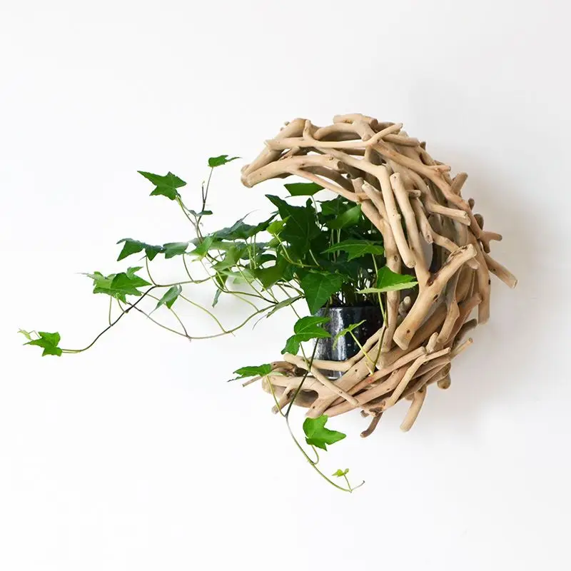 Handmade Solid Bamboo Wall Pendant Living Room Balcony Mounted Flower Pot Rattan Decoration Storage Set Rack Wooden Float Shelf