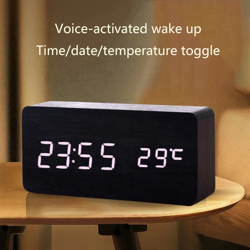 Fashion Home Decor Cube Portable Wooden Digital LED Desk Alarm Clock With USB And Battery Supply