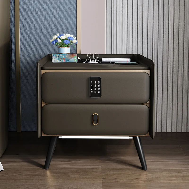 Intelligent bedside table modern simple multi-function bedside table with wireless charging color lamp fingerprint lock sound