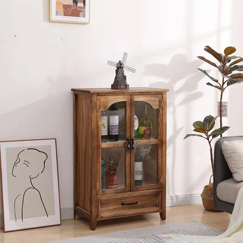 Living room solid wood wine cabinet bookcase American display cabinet against the wall vintage multifunctional storage cabinet