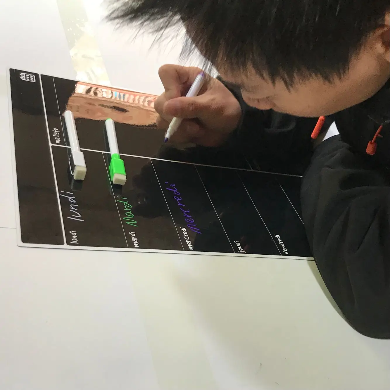 custom Magnetic Menu BLACK Board Fridge with 4 Liquid Chalk Markers, magnetic black weekly planner Easy to Write