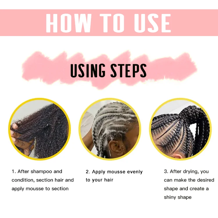 No Frizz 100ml Long Lasting Mousse For Hair For Braids For Brand Private Label Shining Braiding Mousse Braid Mousse