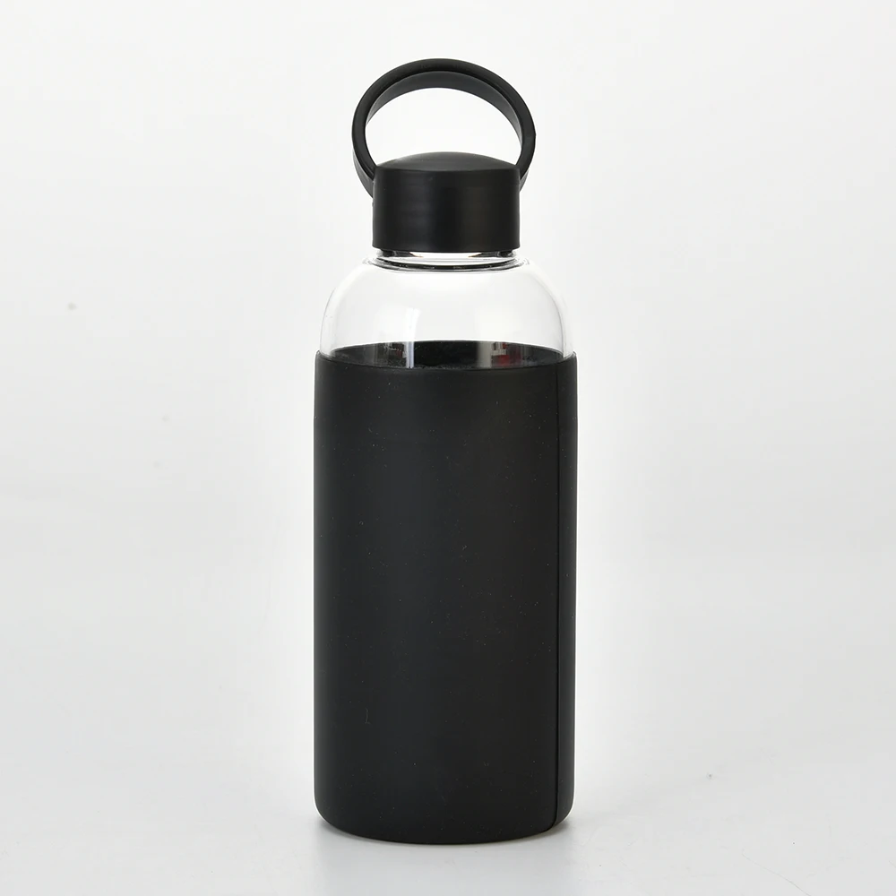 600ML Transparency Custom Sport Drinkware glass water bottle with silicone sleeve  top seller glass bottles drink