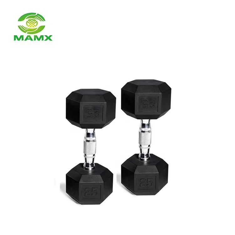 Promotional Gym Equipment Bodybuilding 25kg steel Rubber Coated Hex Dumbbell
