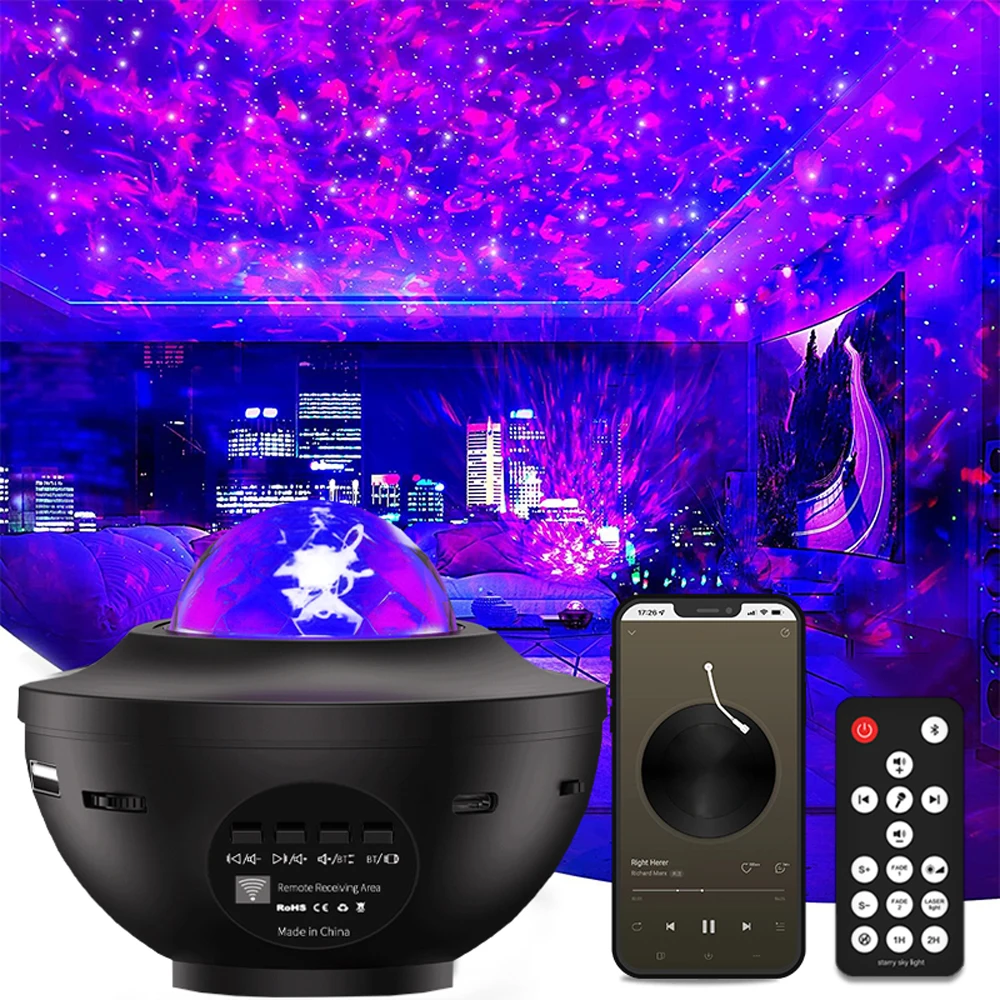 Aurora Borealis Star Starry Ocean Wave Galaxy Projector LED Tabletop Bluetooth Music Speaker Player Night Light Northern Lamp