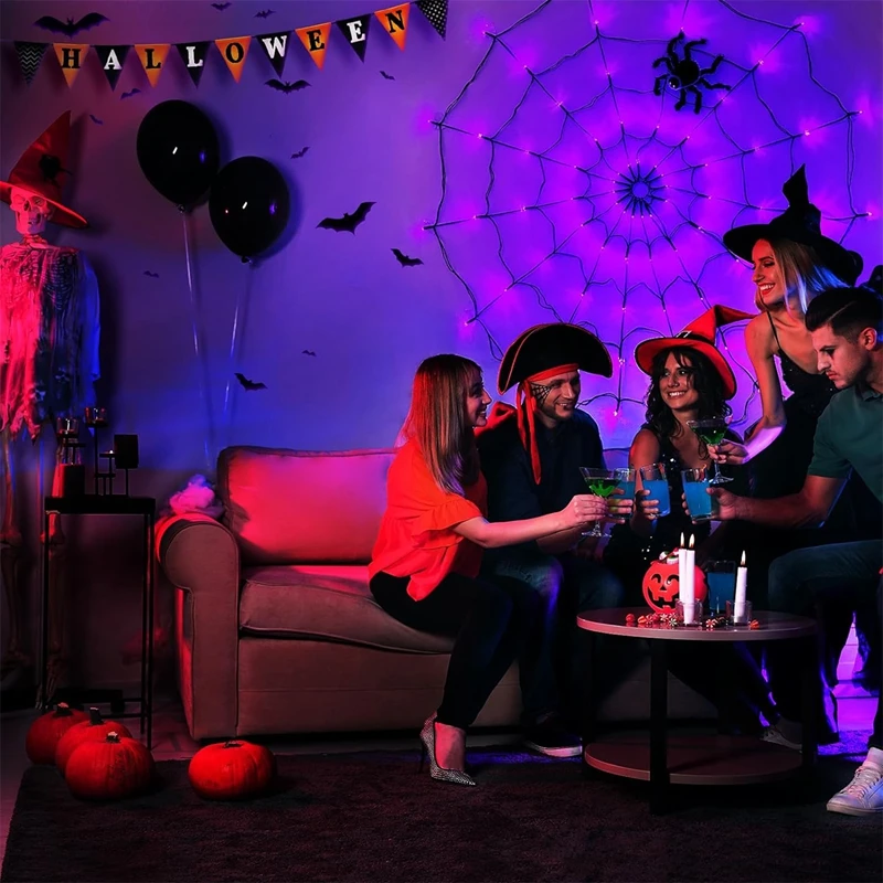 Led Halloween Light Spider Web Decoration Lights Spider Net Lamp Decorative Atmosphere Party Lights