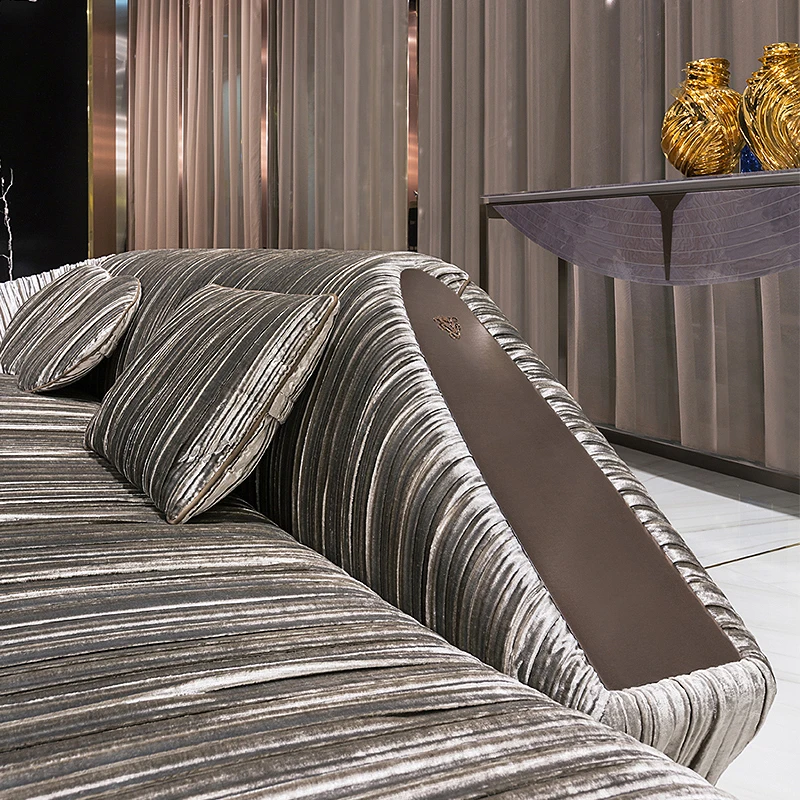 Italian modern simple designer large family combination sofa high-end fabric modern style villa living room straight row sofa