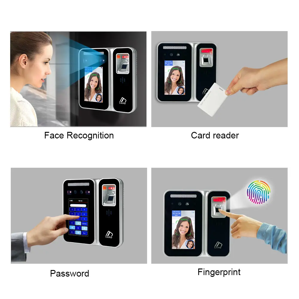 Live Face Detection Biometrics AI Face Time Attendance Machine Fingerprint Access Control System RFID Card With WiFi TCP/IP