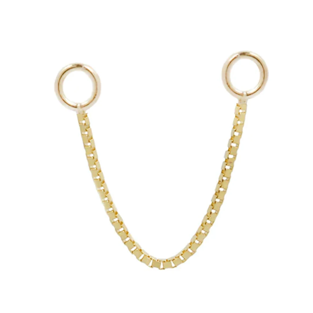 Calendo Fine Jewelry Single Layer  14k  Solid Yellow Gold Box  Chain  w Connector  Piercing Body Jewelry
