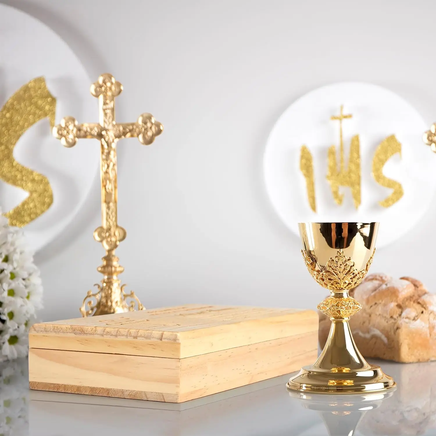 Wooden Engraved First Communion Valet Cross Rosary  Box for Rosary Beads, Keepsakes, Small Jewelry