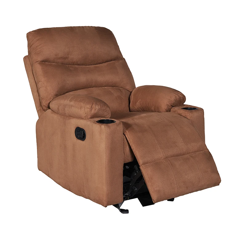 Cheap Price Suede Fabric Faux Leather Single Manual Reclining Single Living Room Furniture With Cupholders