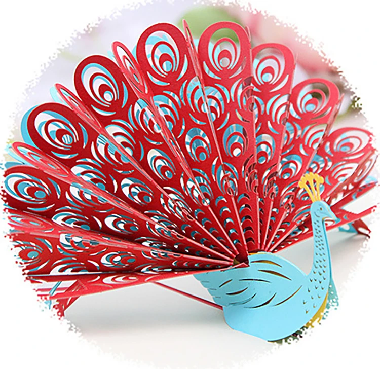 Custom Logo Printing Peacock Color Invitation Cool Greeting 3D Pop Up Cards Envelopes