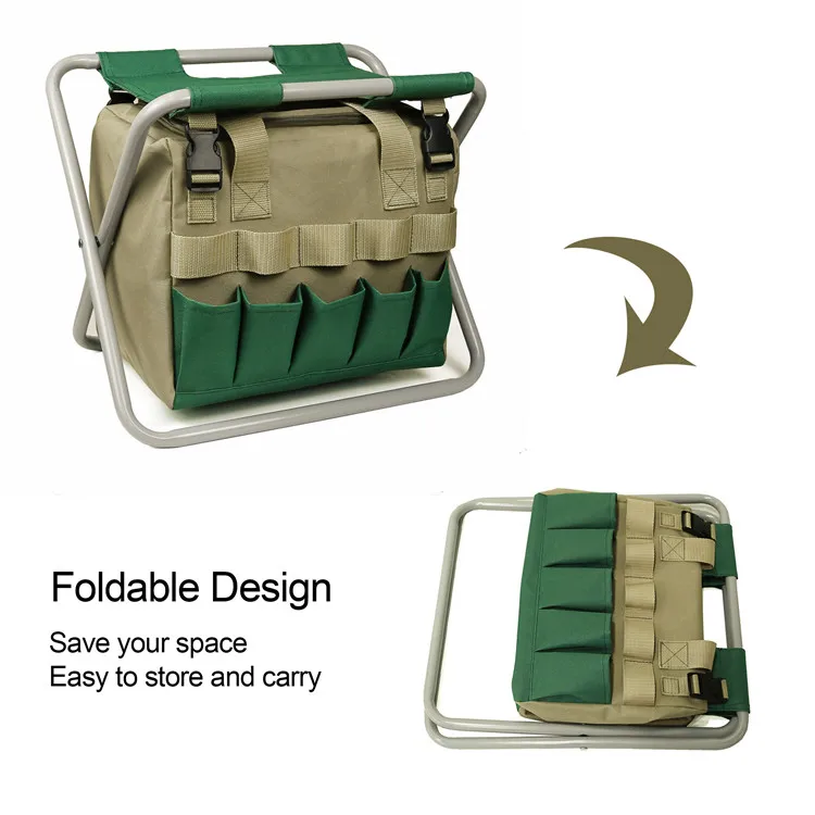 Mydays Outdoor Wholesale Foldable Garden Chairs With Durable Gardening Tool Kits Holder Bag