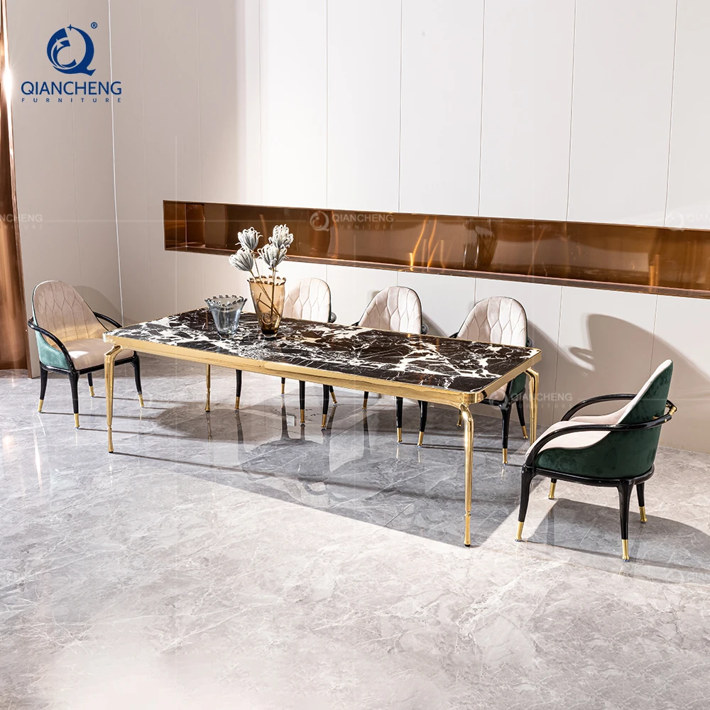 QIANCHENG stainless steel dark soild wood frame dining chair minimalist restaurant furniture french style armchair