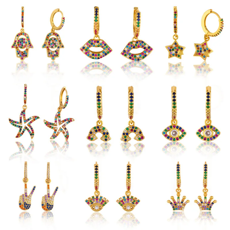 
Barlaycs 2021 Elegant 18k Gold Plated Stainless Steel Huggie Fashion Designer Crystal Star Heart Gold Hoop Earrings Women Gift 