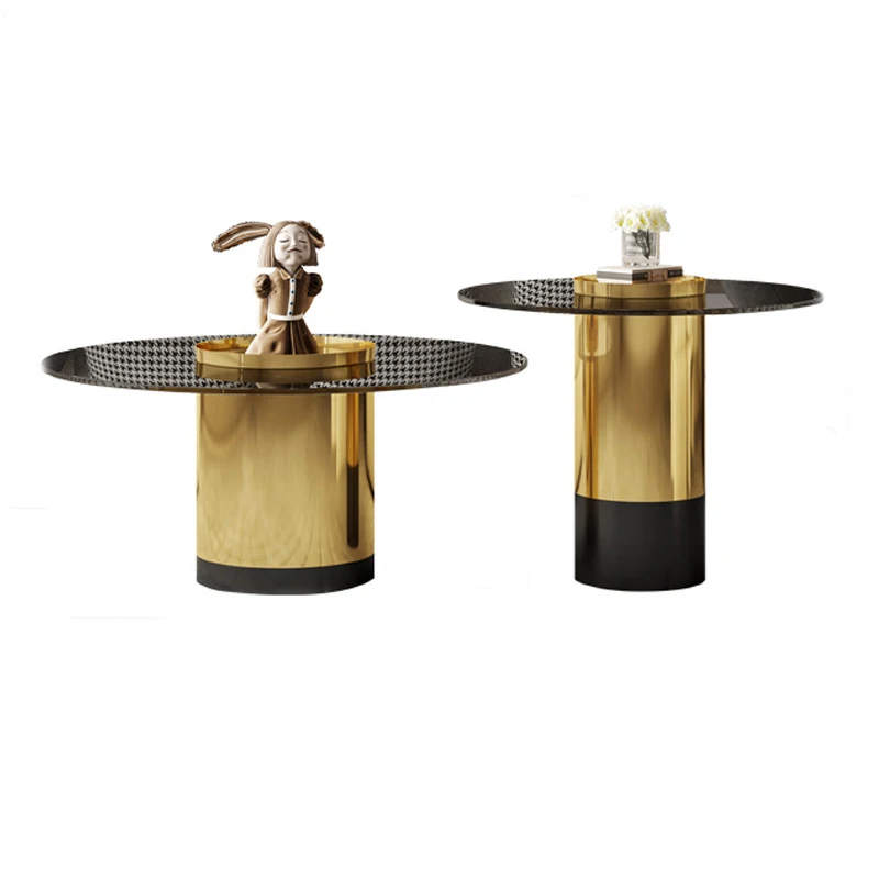 Luxury Modern Nordic Living Room Furniture Metal Glass Stainless Gold Living Room Side Table Coffee Tables