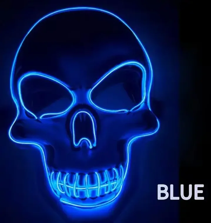 Halloween Party 2024 Skeleton Mask Horror Face Mask EL Wire Remote LED Mask