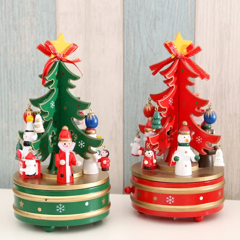 Christmas Ornaments Christmas Wooden Rotating Music Box Christmas Decoration Children Gifts