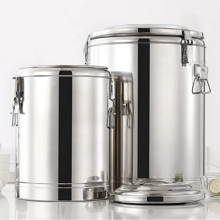 Restaurant Supplies 10/20/30L Stainless Steel Barrel Heat Preservation Thermal Tea Drinking Bucket Stock Pot with Faucet