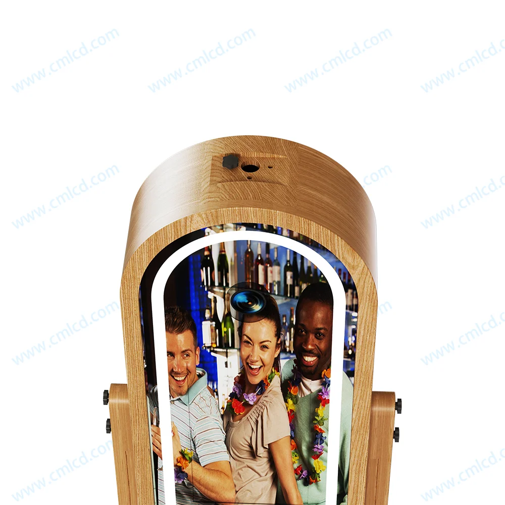 New Product Explosion Vintage Wooden Retro Mirror Photobooth Dslr Touch Screen Smart Mirror Photo Booth Kiosk for Wedding