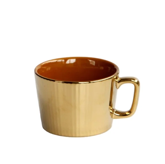 
European luxury golden ceramic cup for high-end hotel, ion gold-plated Nordic style mug for gifts 