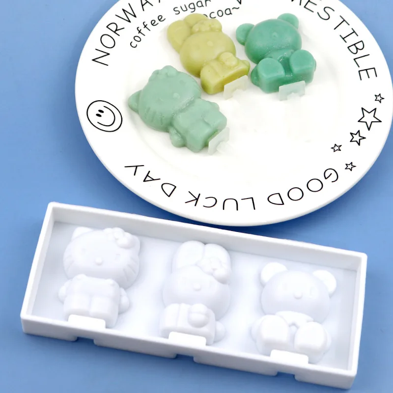 Saffron Cartoon rabbit cat bear Silicone ice maker mold Homemade Popsicle Tools silicon molds for ice cream pops