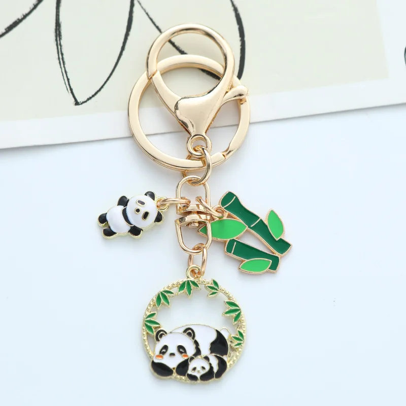 Cute Enamel Bamboo Leaf Gifts Keychain Chinese Style Animal Panda Keychain Key Ring for Girl Women Decoration