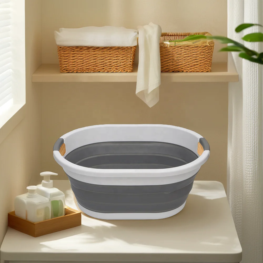 Hot Selling 24L Collapsible Plastic Storage Basket Foldable Household Laundry Organizer with Hanging Function for Dirty Clothes