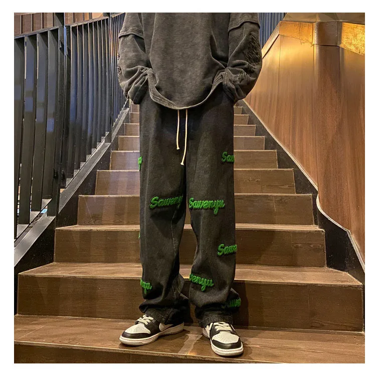 OEM custom high quality skinny fit embroidery denim jeans men slim ripped loose jean pants